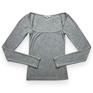 Joah Brown Grey Square Neck Long Sleeve Top